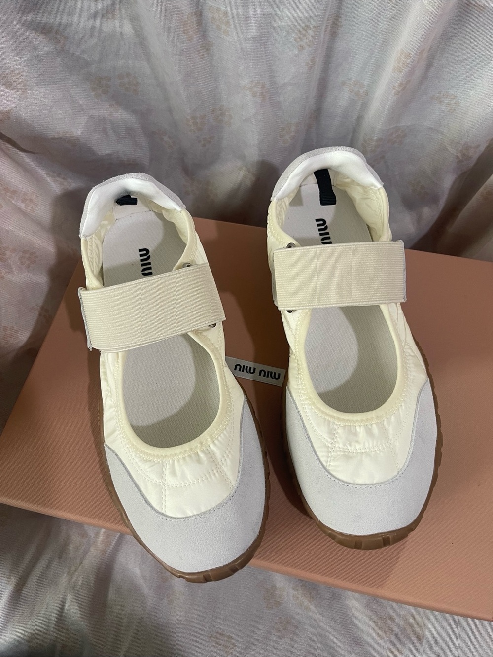 Miu Miu Cream Mary Jane-Style Ballet Sneakers